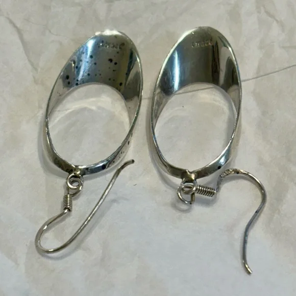 Vintage Sterling Silver Oval Drop Earrings 925 - Picture 6 of 15